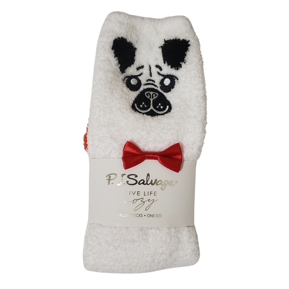 PJ SALVAGE Dog Socks Cozy Women Sock Size 9-11 Ivory Bow Accent NWT 🐶🐕 - Picture 1 of 5